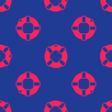 Kırmızı Lifebuoy simgesi mavi arkaplanda izole edilmiş. Can simidi sembolü. Vektör