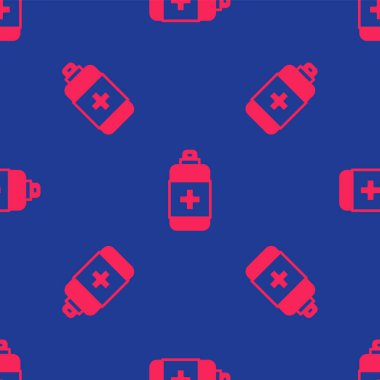 Kırmızı şişe antibakteriyel sabun, mavi arkaplanda izole edilmiş ikon. Antiseptik. Dezenfeksiyon, hijyen, cilt bakımı. Vektör