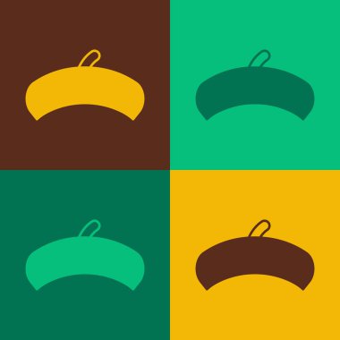 Pop sanat Fransız beresi ikonu renk arkaplanında izole edilmiş. Vektör