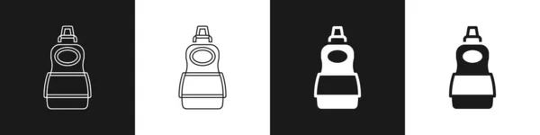 Set Diskmedel flaska ikon isolerad på svart och vit bakgrund. Flytande tvättmedel för disk. Vektor — Stock vektor