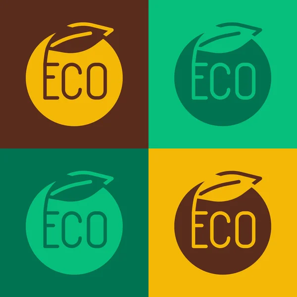 Pop art Banner, etiqueta, etiqueta, logotipo para eco verde icono de alimentos saludables aislados en el fondo de color. Producto ecológico. Pegatina de comida saludable. Vector — Archivo Imágenes Vectoriales