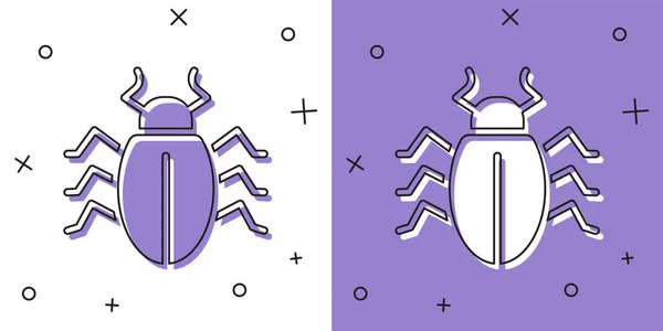 Set Colorado Beetle Symbol isoliert auf weißem und lila Hintergrund. Vektor — Stockvektor