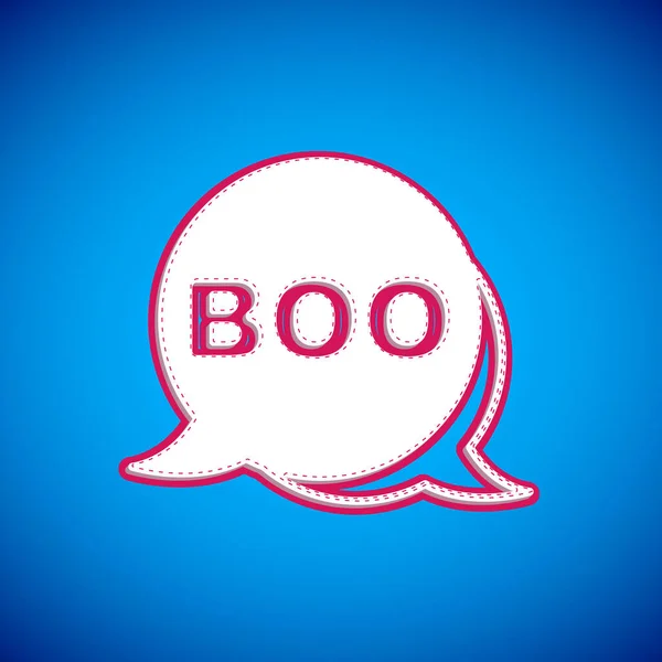 Icône de bulle de discours Boo blanc isolé sur fond bleu. Bonne fête d'Halloween. Vecteur — Image vectorielle