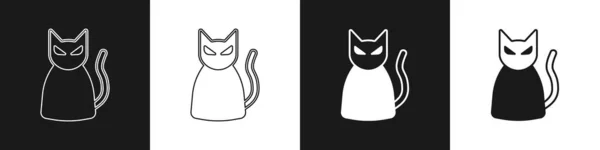 Nastavit ikonu Černá kočka izolované na černobílém pozadí. Šťastný Halloweenský večírek. Vektor — Stockový vektor