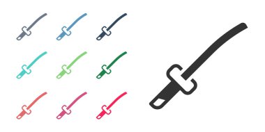 Beyaz arka planda siyah geleneksel Japon katana simgesi izole edildi. Japon kılıcı. Simgeleri renklendirin. Vektör
