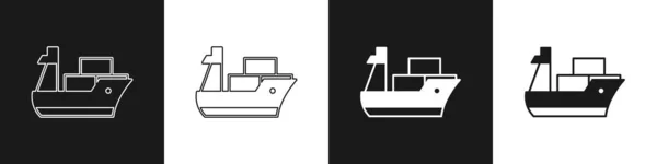 Establecer icono de la nave de carga aislado sobre fondo blanco y negro. Vector — Vector de stock