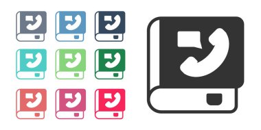 Siyah Telefon rehberi simgesi beyaz arkaplanda izole edildi. Adres defteri. Telefon rehberi. Simgeleri renklendirin. Vektör