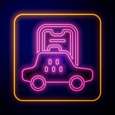 Parlayan neon taksi mobil uygulama simgesi siyah arkaplanda izole edildi. Mobil uygulama taksisi. Vektör