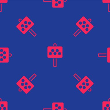 Bir taksi durağı simgesi için kırmızı yol işareti mavi arka planda izole edilmiş pürüzsüz desen. Vektör