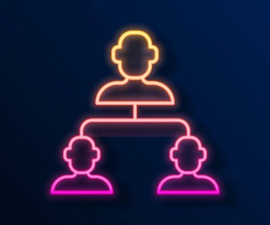 Parlayan neon hattı İş hiyerarşisi organogram grafik bilgi simgesi siyah arkaplanda izole edildi. Kurumsal yapı grafik elementleri. Vektör