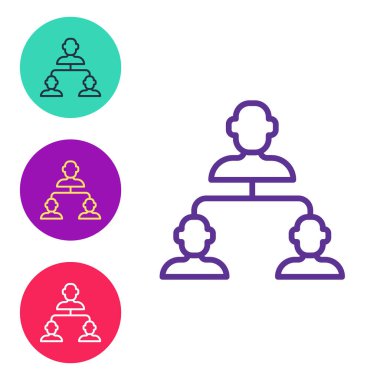 Beyaz arkaplanda İş Hiyerarşisi hiyerarşisi grafik bilgi simgesini ayır. Kurumsal yapı grafik elementleri. Simgeleri renklendirin. Vektör