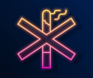 Parlayan neon hattı Siyah arkaplanda sigara içilmeyen simge. Sigara içmek yasaktır işareti. Vektör
