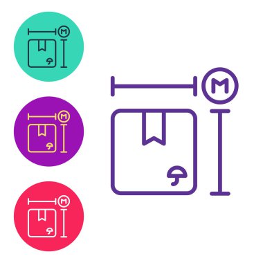 Karton kutu ölçüm simgesini beyaz arkaplanda izole et. Kutu, paket, paket işareti. Teslimat ve ambalaj. Simgeleri renklendirin. Vektör