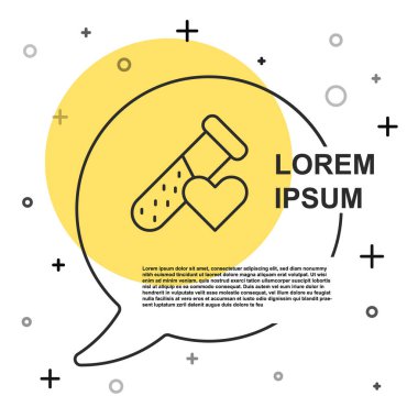 Siyah çizgi test tüpü ya da beyaz arka planda kan ikonu olan matara. Laboratuvar, kimyasal, bilimsel cam levha. Rastgele dinamik şekiller. Vektör