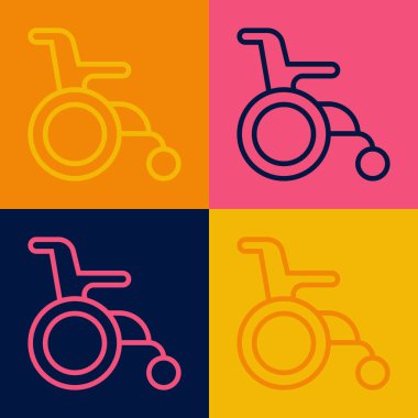 Özürlü kişi simgesi için Pop Sanat Hattı Tekerlekli Sandalyesi renk arkaplanında izole edildi. Vektör