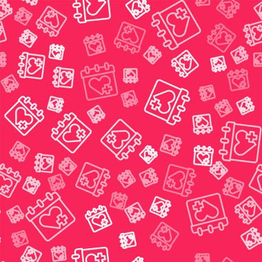 Beyaz çizgi Doktor atama simgesi kırmızı arkaplanda izole edilmiş kusursuz desen. Takvim, planlama kurulu, ajanda, danışman doktor. Vektör