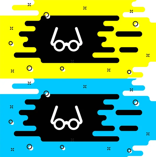 Icono de gafas blancas aisladas sobre fondo negro. Símbolo de marco de gafas. Vector — Vector de stock