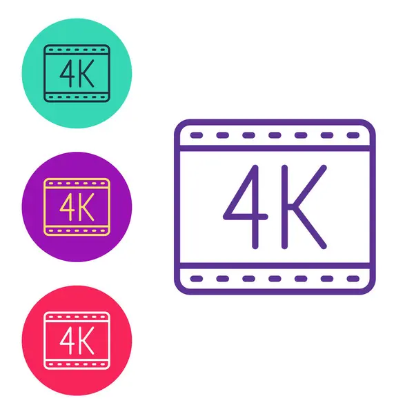 Definir linha 4k filme, fita, ícone de quadro isolado no fundo branco. Definir ícones coloridos. Vetor —  Vetores de Stock