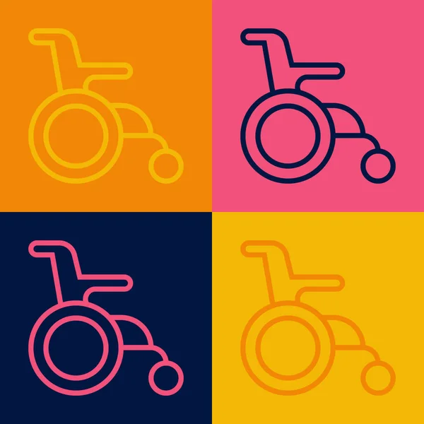 Pop art line Wheelchair for disabled person icon isolated on color background. Vector — Stock Vector