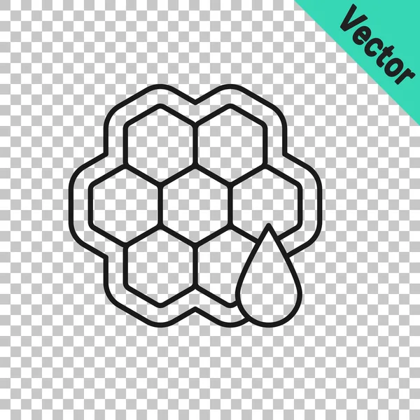 Black line Honeycomb icon isolated on transparent background. Honey cells symbol. Sweet natural food. Vector — Stock Vector