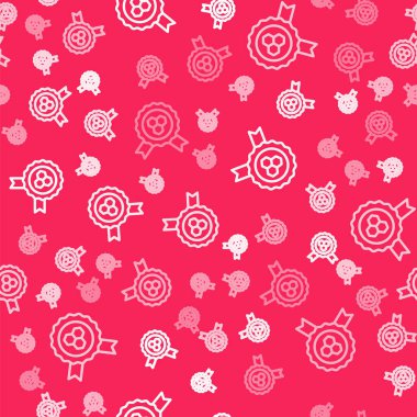 Beyaz çizgi Bal ödülü ikonu kırmızı arkaplanda izole edilmiş pürüzsüz desen. Bal madalyası. Vektör