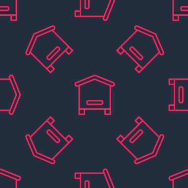 Arı ikonu için kırmızı çizgi kovanı siyah arka planda izole edilmiş pürüzsüz desen. Arı kovanı sembolü. Apiary ve arı yetiştiriciliği. Tatlı doğal yemek. Vektör