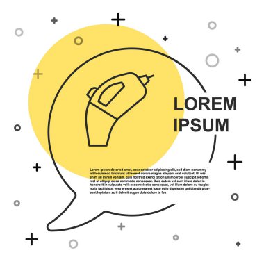 Siyah çizgi portatif elektrikli süpürge ikonu beyaz arkaplanda izole edildi. Rastgele dinamik şekiller. Vektör