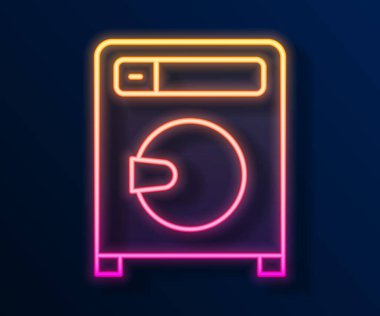 Parlayan neon hattı yıkama ikonu siyah arkaplanda izole edildi. Çamaşır makinesi simgesi. Çamaşır makinesi, çamaşır makinesi. Ev aletleri sembolü. Vektör