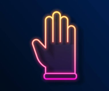 Parlayan neon çizgisi lastik eldiven ikonu siyah arka planda izole edildi. Lateks el koruması işareti. Ev işi temizlik ekipmanları sembolü. Vektör