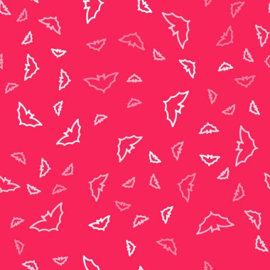 Beyaz çizgi uçan yarasa simgesi kırmızı zeminde izole edilmiş. Mutlu Cadılar Bayramı Partisi. Vektör