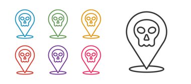 Kafatası simgesini beyaz arkaplanda izole et. Mutlu Cadılar Bayramı Partisi. Simgeleri renklendirin. Vektör