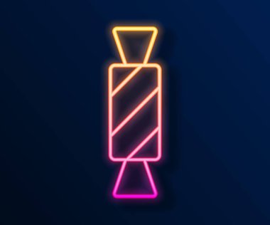 Parlayan neon hattı Candy simgesi siyah arkaplanda izole edildi. Mutlu Cadılar Bayramı Partisi. Vektör
