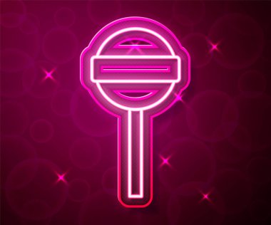 Parlayan neon hattı Lollipop simgesi kırmızı arkaplanda izole edildi. Yemek, lezzetli bir sembol. Mutlu Cadılar Bayramı Partisi. Vektör