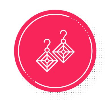 Beyaz çizgili küpe simgesi beyaz arkaplanda izole edilmiş. Mücevher aksesuarları. Kırmızı daire düğmesi. Vektör