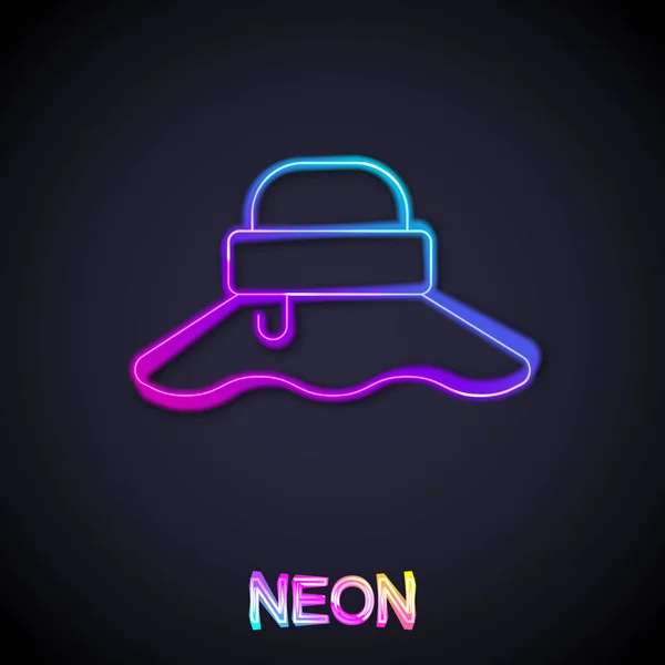 Glowing neon line Fisherman hat icon isolated on black background. Vector — Stock Vector