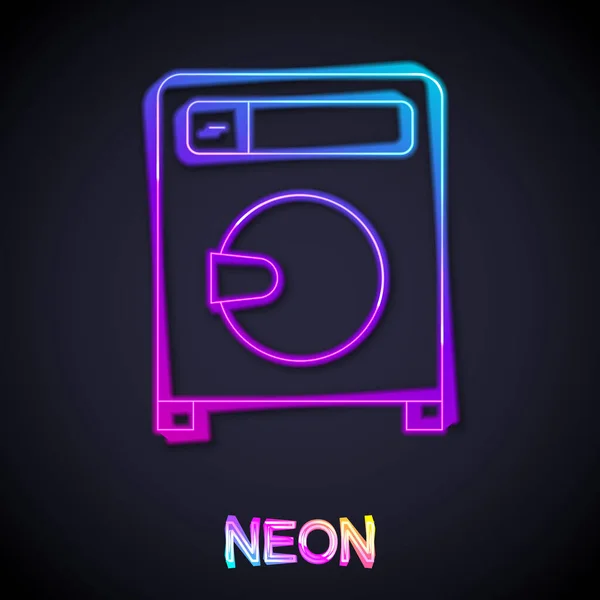 Glowing neon line Washer icon isolated on black background. Washing machine icon. Clothes washer - laundry machine. Home appliance symbol. Vector — Stock Vector