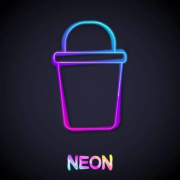 Glowing neon line Bucket icon isolated on black background. Cleaning service concept. Vector — Stock Vector