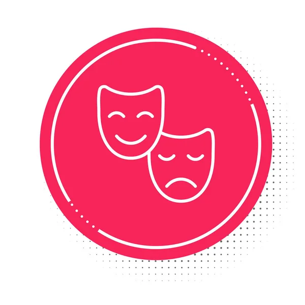 Witte lijn Komedie en tragedie theatrale maskers pictogram geïsoleerd op witte achtergrond. Rode cirkel knop. Vector — Stockvector