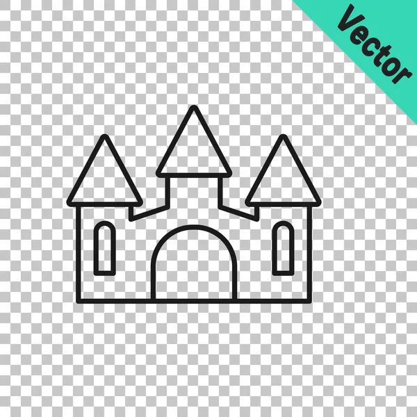 Icono de Castillo de línea negra aislado sobre fondo transparente. Fortaleza medieval con torre. Protección de los enemigos. Fiabilidad y defensa de la ciudad. Vector — Vector de stock