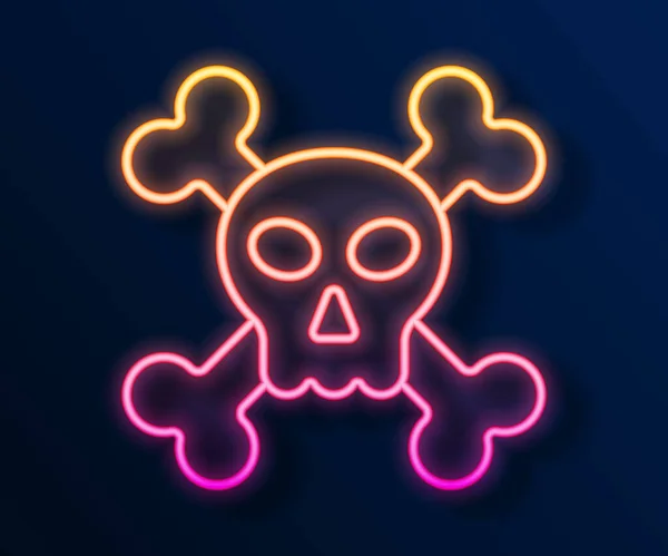 Ragyogó neon vonal Koponya keresztcsont ikon elszigetelt fekete alapon. Boldog Halloween partit! Vektor — Stock Vector