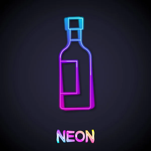 Ragyogó neon vonal Palack bor ikon elszigetelt fekete háttérrel. Vektor — Stock Vector