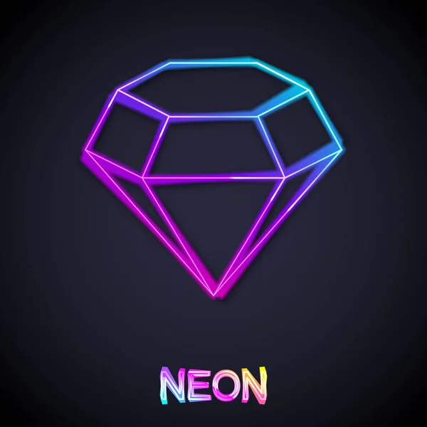 Linea neon luminosa Icona diamante isolata su sfondo nero. Simbolo di gioielli. Pietra preziosa. Vettore — Vettoriale Stock