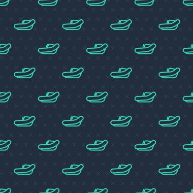 Yeşil çizgili şişme bot, dış motor simgesiyle mavi arka planda izole edilmiş, pürüzsüz bir şablon. Vektör