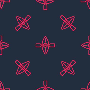 Kırmızı çizgi kano ve kürek simgesi siyah arkaplanda izole edilmiş. Balıkçılık ve turizm için kano. Açık hava aktiviteleri. Vektör