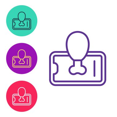 Gıda siparişini beyaz arkaplanda izole edilmiş gezici simgeye ayarla. Cep telefonuyla sipariş verin. Restoran yemek teslimatı konsepti. Simgeleri renklendirin. Vektör