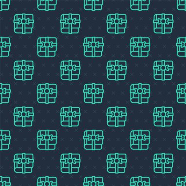 Hediye simgesi olarak Yeşil Çizgi Kitabı mavi arka planda izole edilmiş kusursuz desen. Vektör