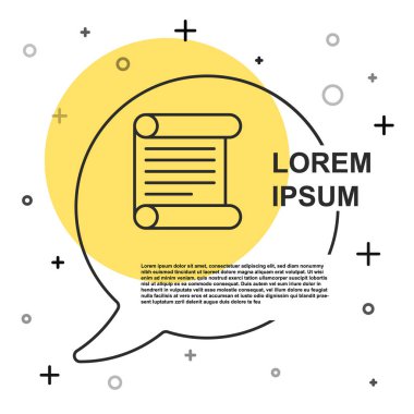 Siyah çizgi KHK, kağıt, parşömen, parşömen simgesi beyaz arkaplanda izole edilmiş. Rastgele dinamik şekiller. Vektör