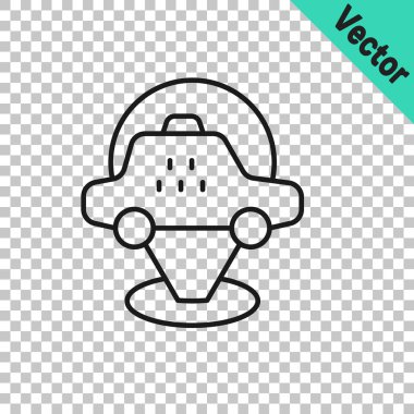 Şeffaf arkaplanda izole edilmiş siyah çizgi haritalı taksi arabası simgesi. Konum sembolü. Vektör