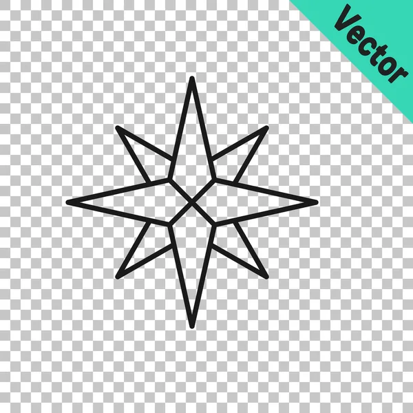 Schwarze Linie Windrose Symbol isoliert auf transparentem Hintergrund. Kompass-Symbol für Reisen. Navigationsdesign. Vektor — Stockvektor