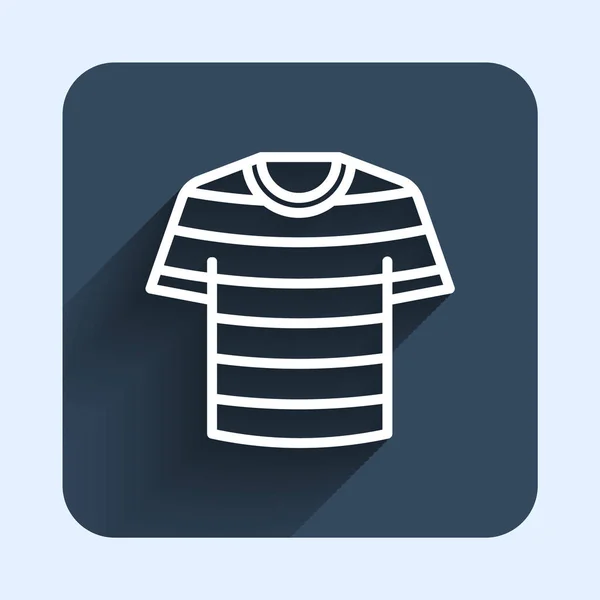 White line Striped sailor t-shirt icon isolated with long shadow background. Marine object. Blue square button. Vector — Stock Vector